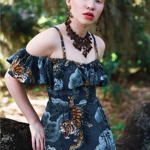 Trashy Diva off shoulder ruffle traditional tigers Hollywood pinup tiki Dress